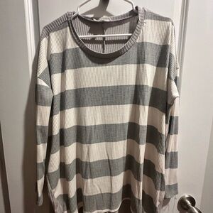 Striped Gray and White Long Sleeve Top